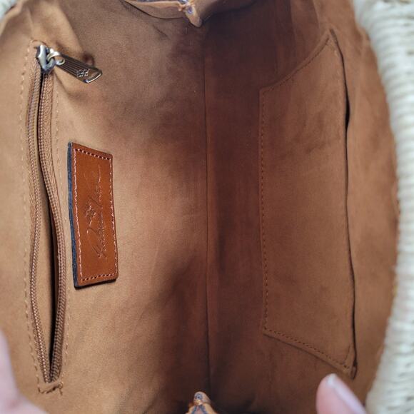 Patricia Nash Bonella Dome Crossbody Structured Bag Beige Straw Rattan Beachy - Picture 2 of 9